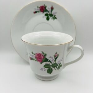 Regent China Teacup Saucer Pink Rose Floral Gold Trim Cottage Vintage Set